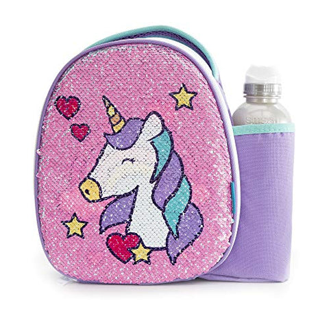 Smash Insulated Unicorn Lunch Bag & 500ml Bottle, Reversible Sequin Unicorn, 8.5cm x 25.5cm x 25cm