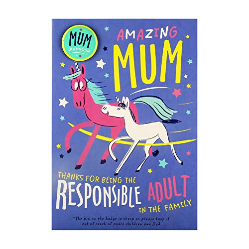 Mother's Day Card | For Mum | Neon Unicorn With Badge | Hallmark