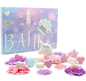 Unicorn Bath Bomb Surprises Gift Set | Includes 24 Scented Cosmetics | Present Idea