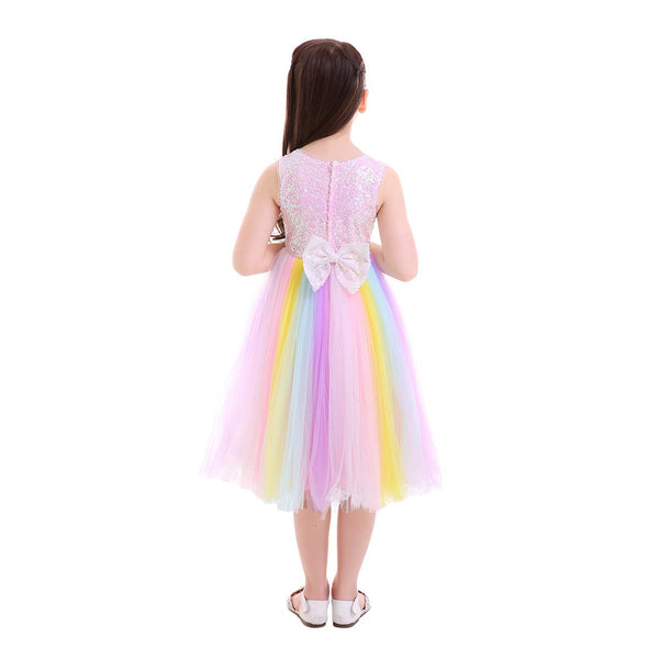 Unicorn Lace Dress - Girls Bridesmaid Flower Dress Sequinned Formal Wedding Party