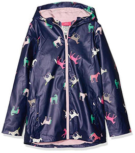 Joules Girls' Raindance Raincoat, Unicorn Design, Blue