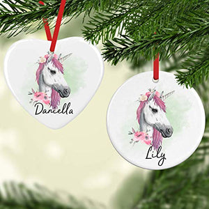 Unicorn Watercolour Personalised Ceramic Round Or Heart Christmas Bauble