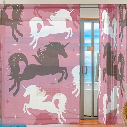 Unicorn Themed Curtains Sheer Voile