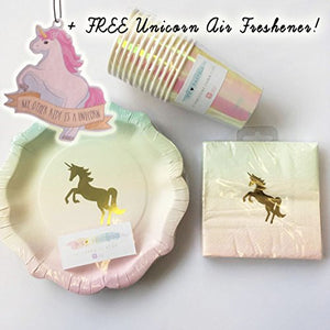 Talking Tables Gold Unicorn Pastel Ombre Plates, Napkins, Cups Tableware Party Pack for 12
