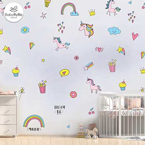Sweet Colourful Unicorn, Rainbow, Stars Wall Stickers 