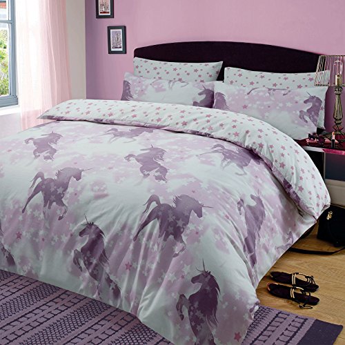 Dreamscene Unicorn Dreams Duvet Cover with Pillow Case Girls Bedding Set Mystical Stars Pink, King