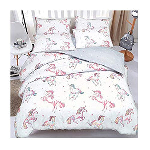 Unicorn Design Duvet Cover Set | King Size | White & Pink, Lilac