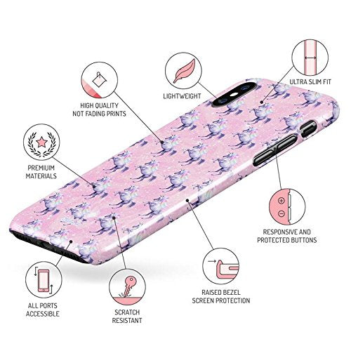Glitbit Compatible with iPhone X, iPhone XS Case Cute Pink Unicorn Pattern Glitter Stars Rainbows Queen Princess Sparkle Aesthetic Pastel Thin Design Durable Hard Shell Plastic Protective Case Cover