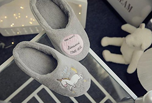 Scrox 1Pair Cozy Cotton Slipper Cute Cartoon Unicorn Winter Indoor Bedroom Non-slip Slippers Plush Slippers Unisex Soft Sole Comfy House Shoes size 36-37/24CM,UK 3-4