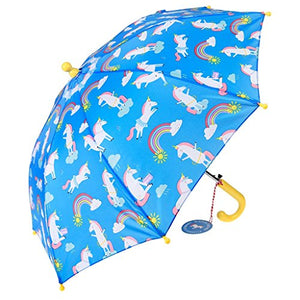 Magical Unicorn Children's Spring Loaded Umbrella - Blue 