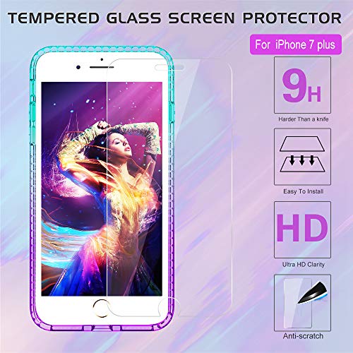 LeYi Case for iPhone 7 Plus 8 Plus with Tempered Glass Screen Protector [2 pack], Girl 3D Glitter Liquid Cute Personalised Clear Silicone Gel Shockproof Phone Cover for 7 Plus 8 Plus Turquoise Purple