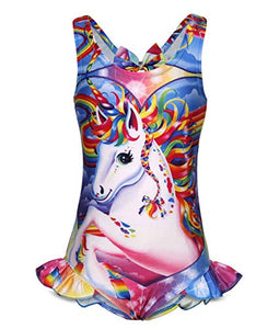Multicoloured unicorn swimming costume kids 