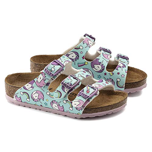 Birkenstock Florida 1018845 (Reg) Girls Birko-Flor Three Strap Sandals Unicorn Seafoam UK 36