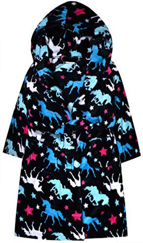 JollyRascals Girls Unicorn Dressing Gown | Bathrobe | Black & Multicoloured