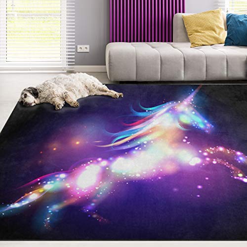 Naanle Abstract Unicorn Area Rug 5'x7', Magic Unicorn with Stars Polyester Area Rug Mat for Living Dining Dorm Room Bedroom Home Decorative