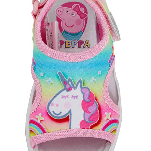 Peppa Pig Girls Sports Sandals with Magical Unicorn Rainbow Pink 5 UK Child
