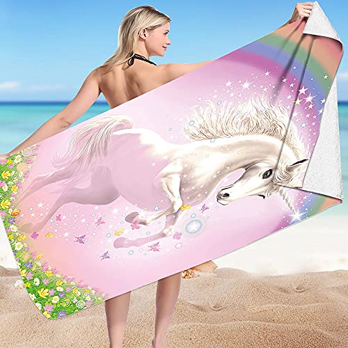 Beach Towels for Kids Girls Adults Women, Extra Large Childrens Beach Towels Microfibre XXL Unicorn Rainbow Pink Purple Animal Quick Dry Kids Bath Towels for Girls Beach Blanket (100 x 180 cm,D)