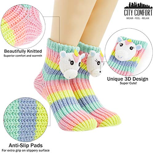 Knitted Unicorn Slipper Socks Rainbow Colours