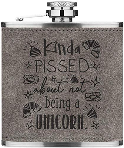 Unicorn Hip Flask | Grey Luxe | 6oz PU Leather 