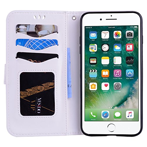 iPhone 7 Plus Case, iPhone 8 Plus Case, Ailisi [Rainbow Unicorn] Premium Leather Flip Wallet Phone Case Anti-Scratch Magnetic Protective Cover with TPU Inner, Card Slots, Folding Stand–White