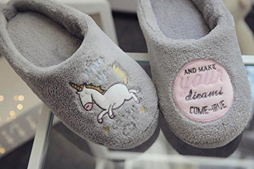 Scrox 1Pair Cozy Cotton Slipper Cute Cartoon Unicorn Winter Indoor Bedroom Non-slip Slippers Plush Slippers Unisex Soft Sole Comfy House Shoes size 36-37/24CM,UK 3-4