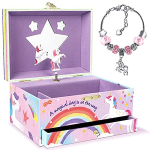 Unicorn Musical Jewellery Box For Girls | With Charm Bracelet | Unicorn Gifts Kids 