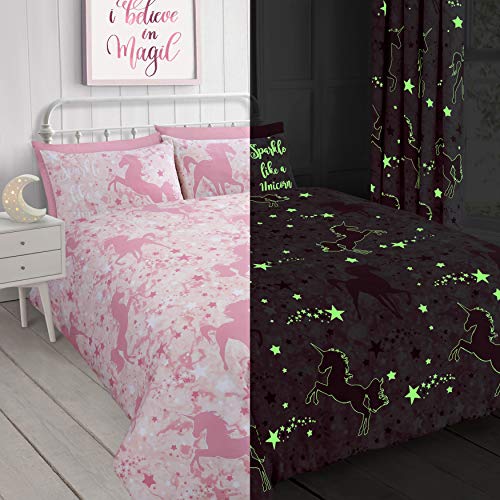 Glow In The Dark Unicorn Pink Double Duvet Cover 