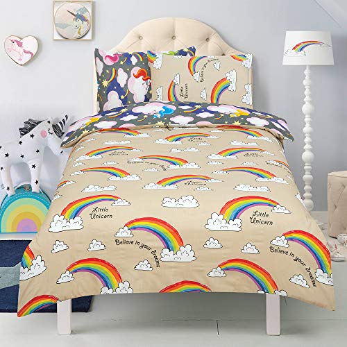 Multicoloured Unicorns & Rainbow Duvet Cover | Single