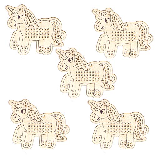 Baker Ross Unicorn Wooden Cross Stitch Decoration Kits, Arts and Crafts for Kids (Pack of 5)