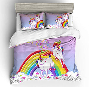 Glitter Stars Rainbow Unicorn Bedding Set  | Printed Duvet Cover Set | Double