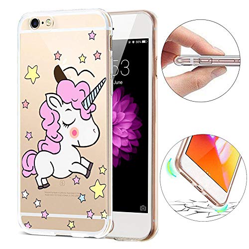 iPhone 7 Cases Unicorn, iPhone 8 Case, SevenPanda Unicorn Transparent TPU Silicone Gel Soft Bumper Protective Cover for iPhone 8/7 4.7" Cute Cartoon Animal with Stars Pattern - Pink Unicorn