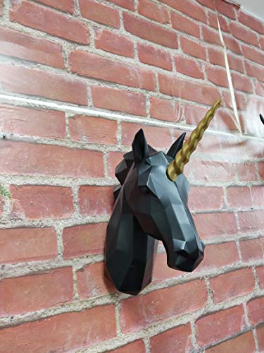WALPLUS Contemporary Faux Taxidermy Head for Wall Décor Animal Replica Home Decorative Mount Art Sculpture Gift Black Unicorn Gold Horn Wall Hanger
