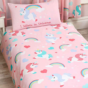 Believe In Unicorns Junior Duvet Cover and Pillowcase Set Pink Bedding Set