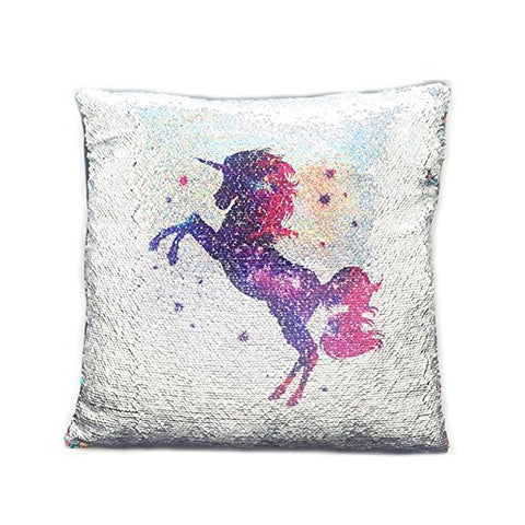 Unicorn Sequin Cushion Silver 38x38cm