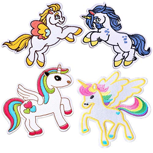 4 Pack | Unicorn Iron On Patches | Embroidered Applique Sew On Patch 