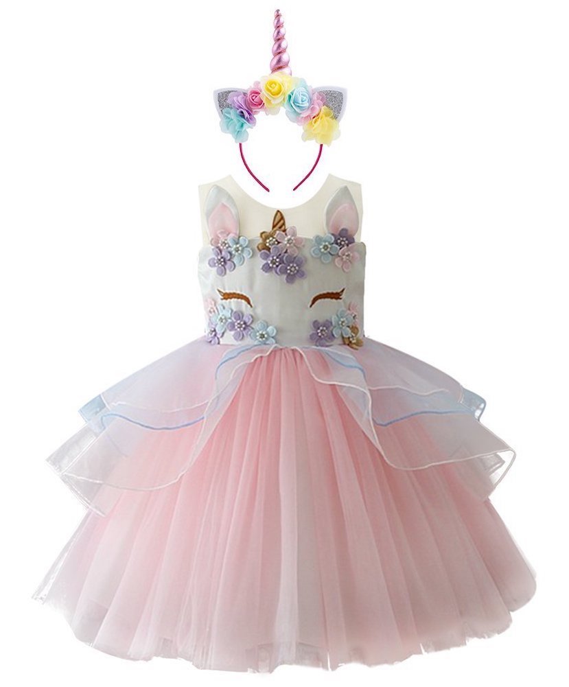 Freefly Girls Dress Unicorn Party Outfit / Cosplay - Pastel Pink Colour
