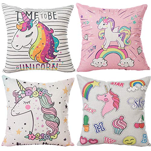JOTOM Cushion Cover,Pillow Case Cover Square Cushion Cover for Sofa Car Home Bed Decor 45 x 45cm Set of 4 (Cute Unicorn)