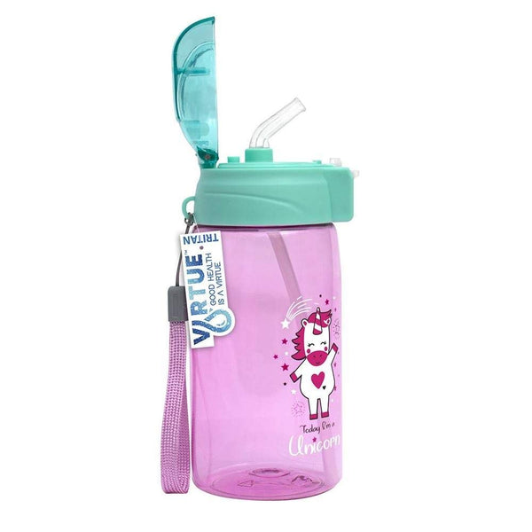 Girls tritan unicorn pink straw sports school juice water bottle 520ml bpa free
