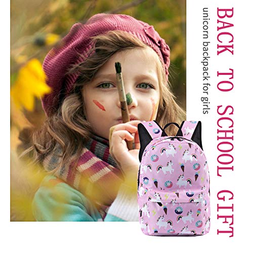 Unicorn Backpack Lightweight Kids School Preschool Travel Backpack for Girls with Free Unicorn Headbands or Unicorn Keychain(Pink,Keychain)