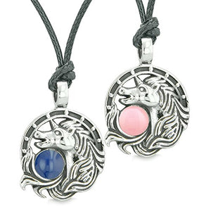 Unicorn Best Friends or Love Couple Amulets Baby Pink Blue Pendant Adjustable Necklaces