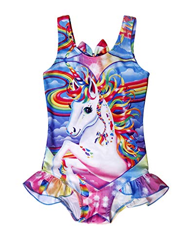 Rainbow unicorn swimming costume kids mulitcoloured