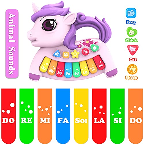 Multifunctional Musical Electronic Piano Toys for Toddlers, Unicorn Musical Piano Toys for 1 2 3 4 Year Old Girls Baby Girls Boy First Birthday Gift, With Lights & Musical Baby Toys 6 Months Plus