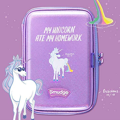 Smudge Large Unicorn Pencil case with "Unicorn ate My Homework" Logo | Lilac