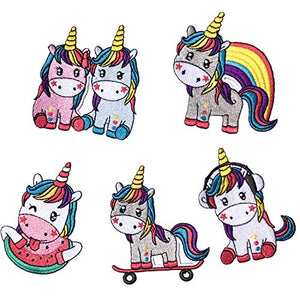 Unicorn Embroidered Iron On Applique Patch | 5 Pack | For Clothes Backpacks Shoes