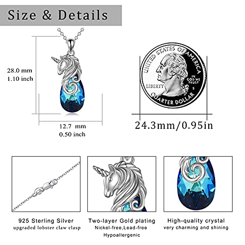 Pretty Unicorn Necklace For Women | Blue Crystal 