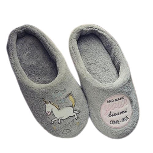 Scrox 1Pair Cozy Cotton Slipper Cute Cartoon Unicorn Winter Indoor Bedroom Non-slip Slippers Plush Slippers Unisex Soft Sole Comfy House Shoes size