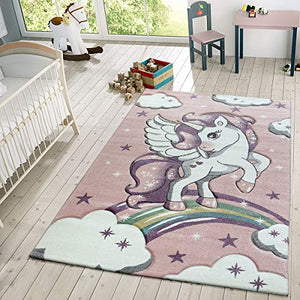Unicorn & Stars Rug With Clouds | Pink | Size: 120 x 170 cm