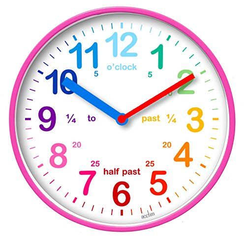 Multicoloured Kids Wall Clock in Pink | Learn The Time For Children