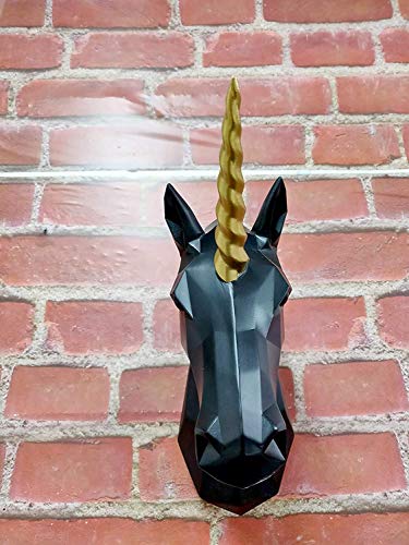 WALPLUS Contemporary Faux Taxidermy Head for Wall Décor Animal Replica Home Decorative Mount Art Sculpture Gift Black Unicorn Gold Horn Wall Hanger