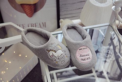 Scrox 1Pair Cozy Cotton Slipper Cute Cartoon Unicorn Winter Indoor Bedroom Non-slip Slippers Plush Slippers Unisex Soft Sole Comfy House Shoes size 36-37/24CM,UK 3-4